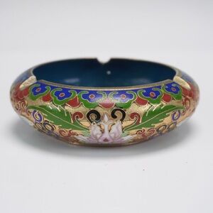 Antique‎ Chinese Cloisonne Enamel Ashtray with Floral Motifs